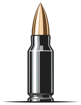 Illustration of a rifle bullet with gold tip and dark casing, ammunition for firearms