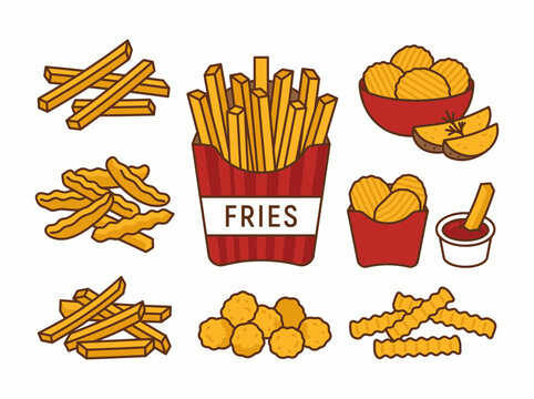 Set of different types of potato fries