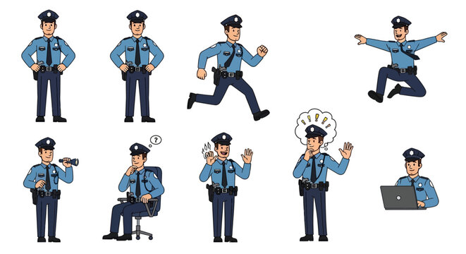 Collection of Police Officers in Various Poses and Actions.