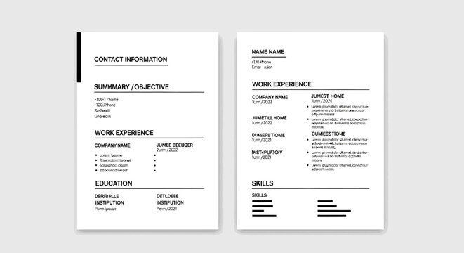 Clean and Modern Two-Page Resume Template Design.