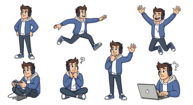 Cartoon man with various expressions.