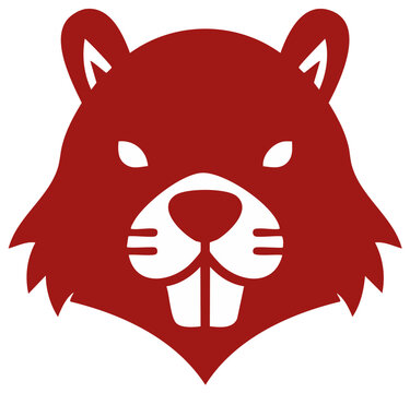 Dark red beaver head simple logo icon vector with buck teeth, cartoon animal silhouette for brand or emblem