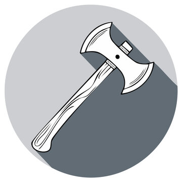 Double bladed battle axe icon with long shadow flat design vector illustration