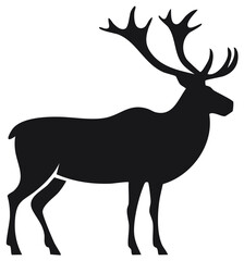 Fototapeta premium Simple black silhouette of a standing caribou reindeer, isolated vector graphic icon