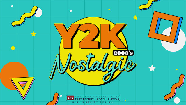 Editable 3d text effect y2k nostalgic with abstract geometric background for banner template design