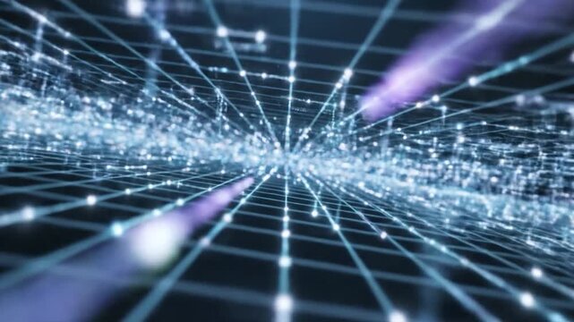 A digital grid pattern with a perspective view, creating a futuristic and abstract background design with a technological concept