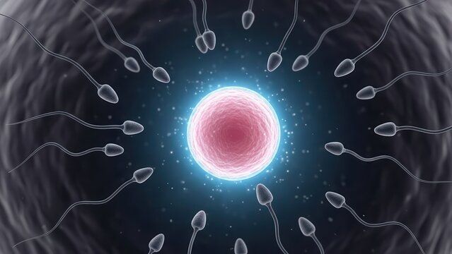 Sperm cells approaching ovum