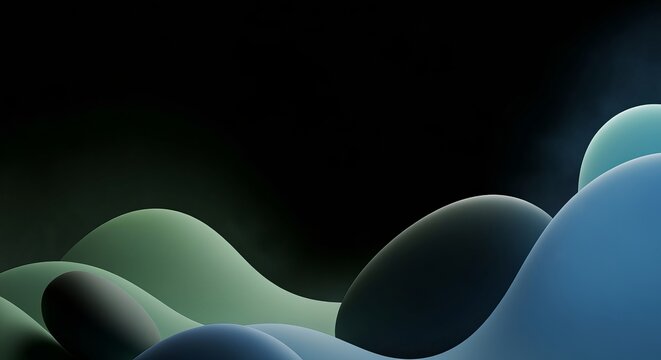 Abstract AMOLED Composition Featuring Dynamic Forms and a Hunter Green to Blue Gradient Visual Art