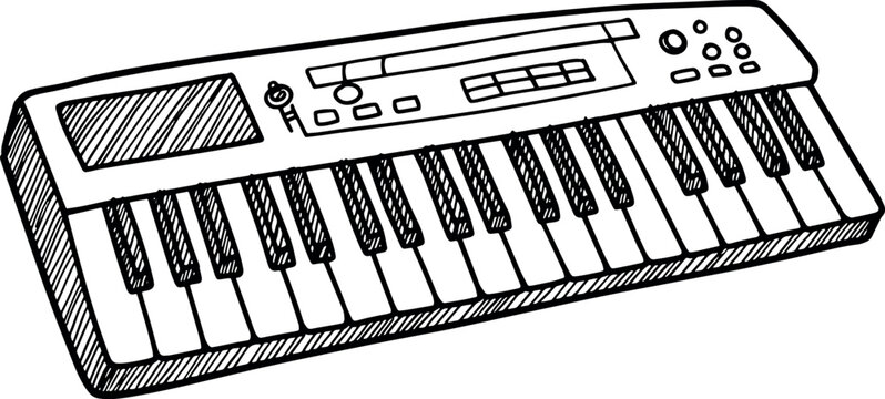 Digital Musical Keyboard in Black and White Sketch Style