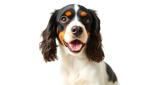 cocker. Young English cocker spaniel with playful expression, isolated on white background. wildlife magazines, conservation campaigns, designed for wildlife conservation campaigns.
