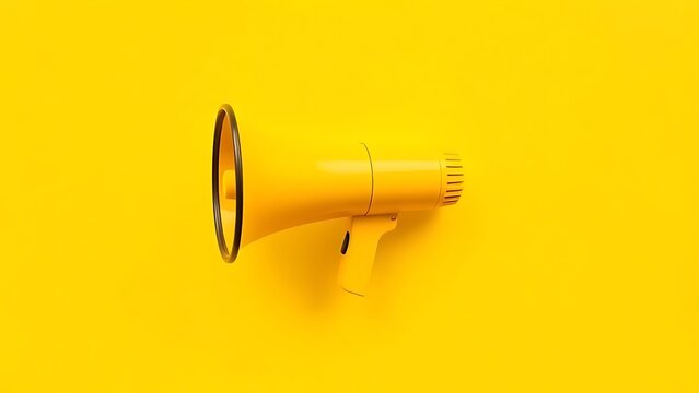 amplify. Bright yellow megaphone isolated on a solid yellow background, symbolizing bold communication. pitch deck slides, case study pages, designed for brand storytelling and e-commerce strategy.
