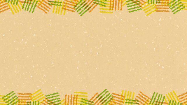 Hand drawn colorful crosshatch border loop; orange & green