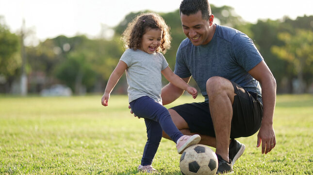 International Family Day father daughter soccer playing outdoor laughing sports bonding celebration campaign poster banner social media greeting card design
