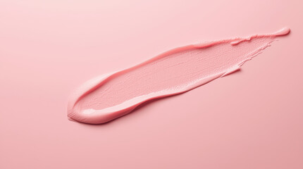 Fototapeta premium Pink cosmetic cream smear on pastel background conveying soft feminine elegance