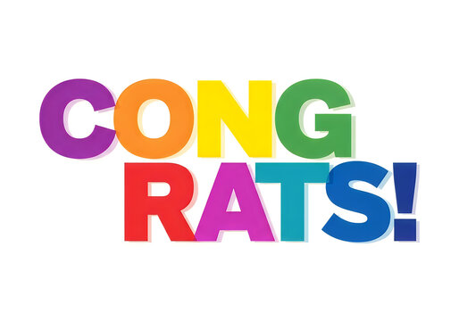 Colorful congrats message in rainbow colors on white background