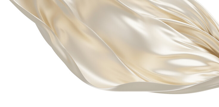 Luxury pearl color fabric flowing with silk weave texture isolated on transparent background with copy space 3D render