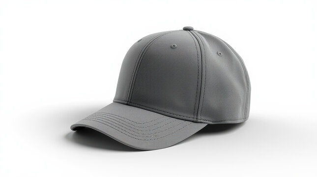 Gray baseball cap mockup with subtle shadow and stitched seam, neutral mood