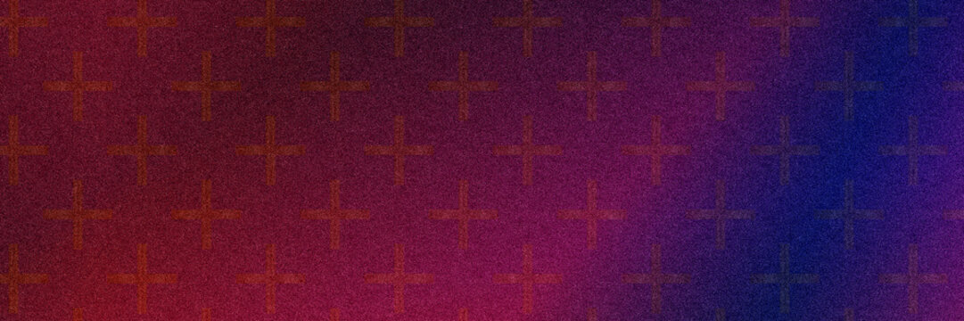 Moody red and blue tones blend over a repeating cross motif with grainy texture, offering an edgy, modern background for music covers, tech visuals, or bold branding.