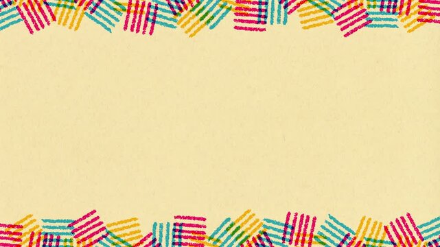 Hand drawn colorful crosshatch border loop; vibrant color