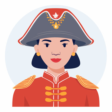 Woman in historical military uniform and bicorne hat