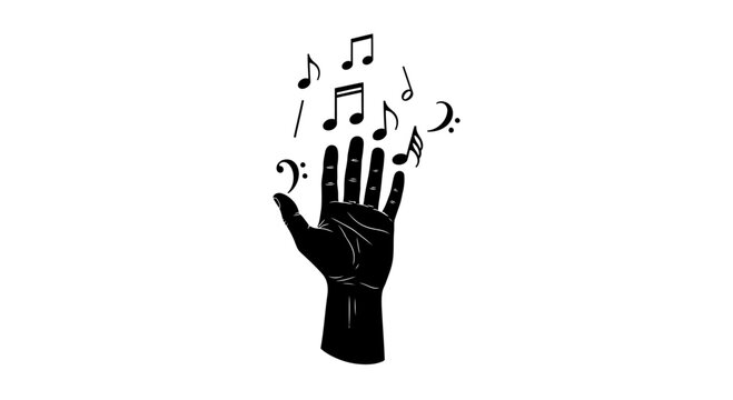 Hand releasing musical notes into the air.
