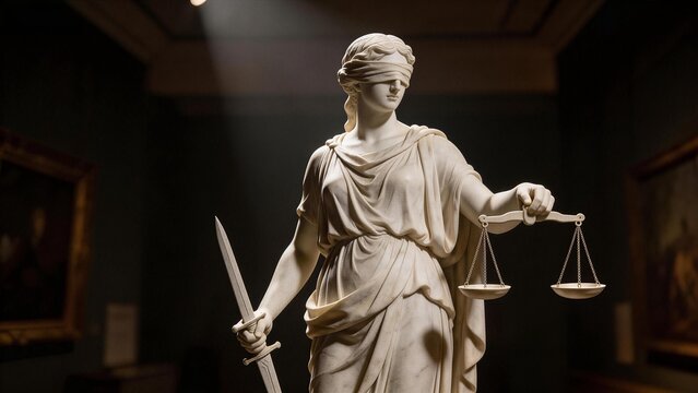Statue of Justice holding scales and sword