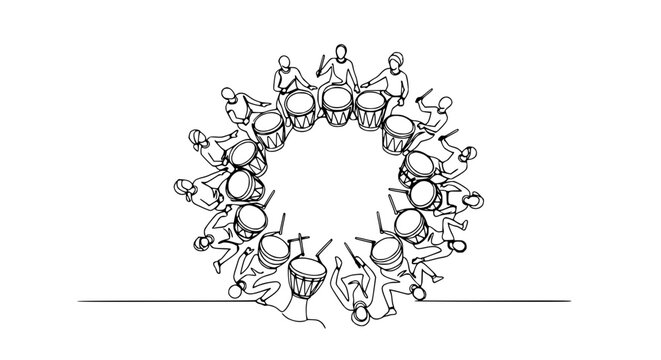People Drumming in Circle Formation - Rhythmic Unity and Collaboration