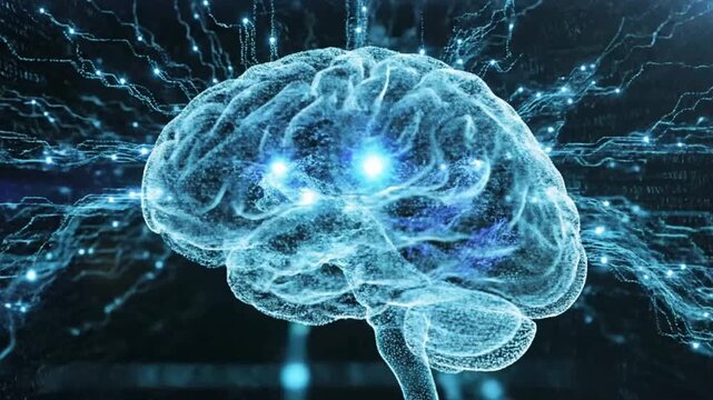 Render of human brain rotating in x-ray style using VSRExport with clear visual details of structure and function over time
