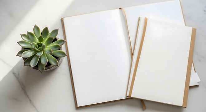 Notebook mockup with wooden sticks minimal workspace background modern stationery presentation clean design