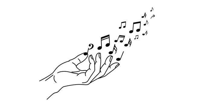 Hand releasing musical notes into air.