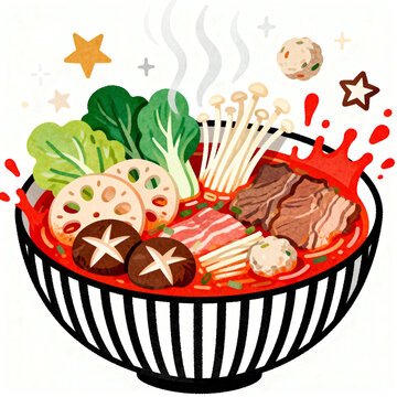 A bowl of Malatang gourmet illustration