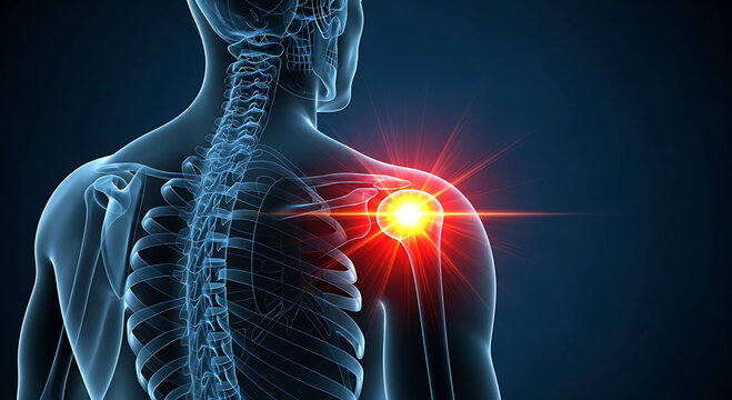 Human shoulder joint pain inflammation anatomy medical 3d illustration