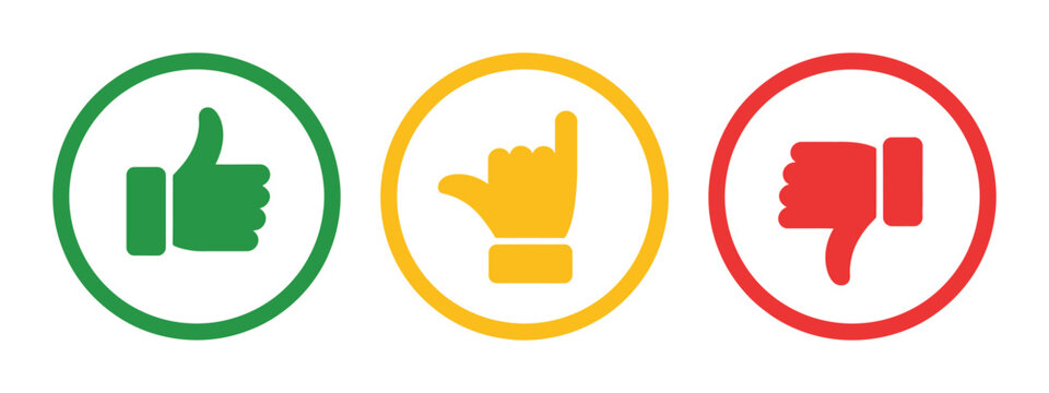 Thumb icons with like dislike and neutral rating concept, modern vector graphics for feedback indicators, review systems, and user experience evaluation tools