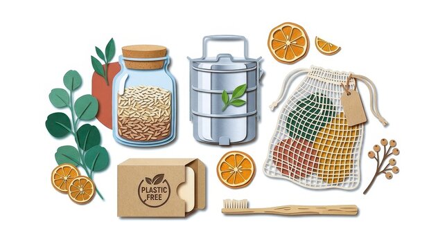 Zero waste packaging eco friendly products sustainable living reusable containers plastic free lifestyle natural materials organic food storage biodegradable items eco conscious choices