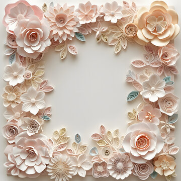 Soft Pastel Paper Cut Flowers Frame for Wedding or Mother's Day