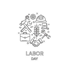 Naklejka premium Labor Day celebration with line art icons representing various professions and industries