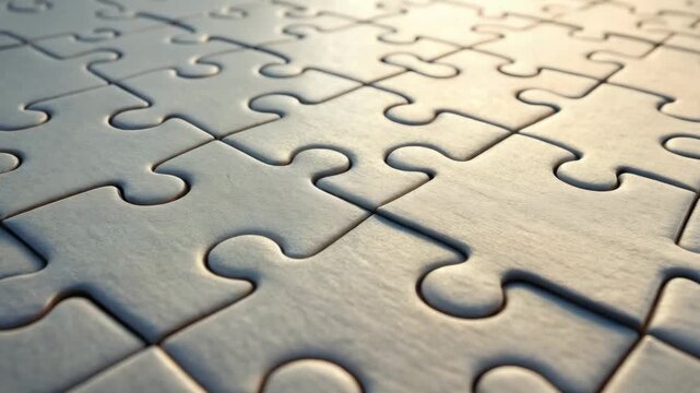 Wooden Puzzle Pieces Assembling Together in Soft Lighting