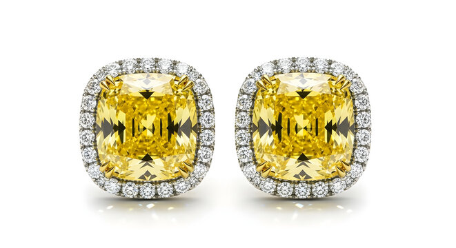 Yellow cushion cut diamond earrings