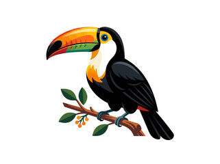 Naklejka premium Vibrant illustration of a toucan bird perched on a branch.