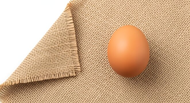 brown egg on burlap fabric texture closeup