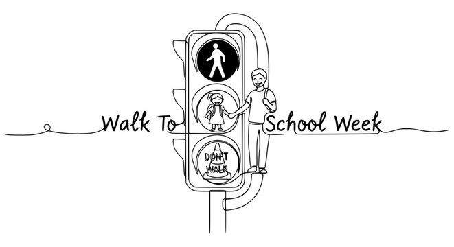 Walk to School Week Traffic Light with Pedestrian Symbols and Children Iconography