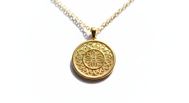 Gold pendant necklace with transparent background