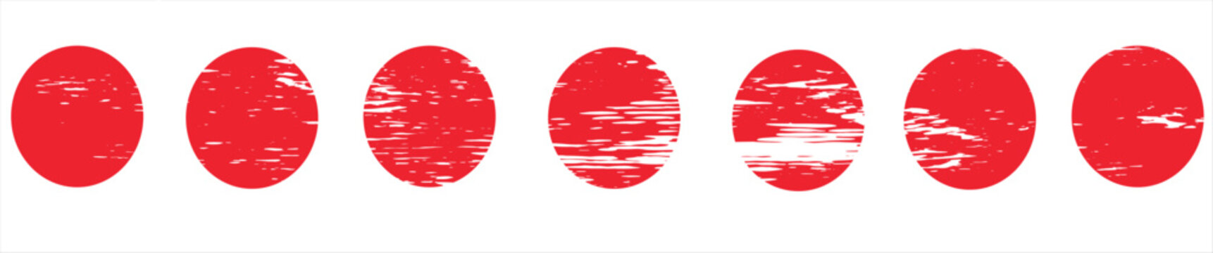 Red sun circle stamp set collection doodle hand drawn icon. Outline drawing japanese flag line clipart symbol. Vector illustration