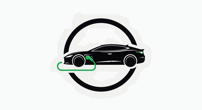 Electric Car Charging Icon in a Circular Frame.