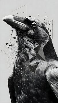 Surreal Raven Fragmented into Geometric Thought Forms