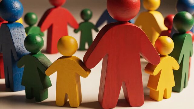 Colorful wooden figures standing in a circle
