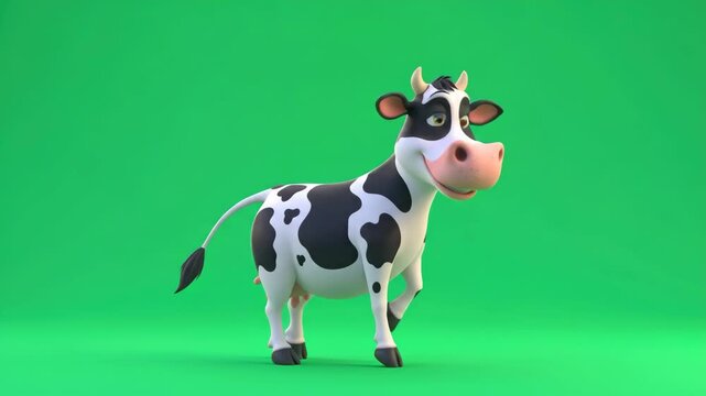 Cartoon cow on green background animated character for various applications