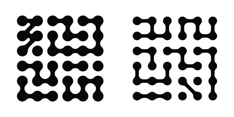 Collection of black metaball liquid drop patterns . Black metaball isolated on white background. Connected dots of liquid drop. Vector design elements for banner, poster, packaging, placard, branding. © Luna Visuals