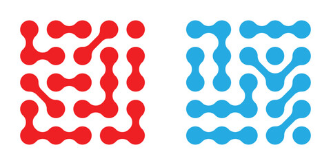 Metaball stippled organic red and blue pattern. Abstract geometric shape texture metaballs seamless pattern geometric vector design. Metaball icon isolated on white background. Vector illustration.    © Luna Visuals