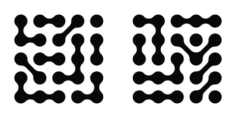 Diagonal metaball vector pattern featuring connected circles for abstract nerve cells, nano network, or technology design. Black metaball icons isolated on white background. Vector illustration.   © Luna Visuals